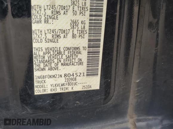 ✅ 2018 Nissan NV Cargo SV • VIN: 1N6BF0KM2JN804521 • Lot: 91147495. Listed on Copart with 106,883 mi. Free auction sales archive from the USA and detailed vehicle history report at DreamBid. Image 12.