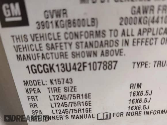 2002 Chevrolet Silverado 1500HD LS with VIN 1GCGK13U42F107887, listed as a IAAI auction lot 42772154 with 102,596 mi miles and . Bid and sale history available at DreamBid. Image 9.