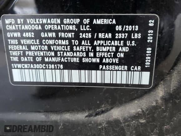 ✅ 2013 Volkswagen Passat SEL Premium • VIN: 1VWCN7A30DC136176 • Лот: 70900325. Опубликован ранее на Copart с пробегом 150 168 миль. Бесплатный доступ к архиву аукционных продаж из США и подробный отчёт об истории автомобиля на DreamBid. Изображение 12.