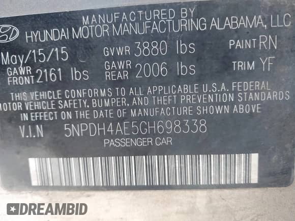 2016 Hyundai Elantra SE с VIN 5NPDH4AE5GH698338, выставлен на аукционе IAAI как лот 43269288 с пробегом 143 861 миль миль и . История ставок и продаж доступна на DreamBid. Изображение 9.