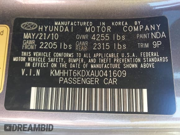 ✅ 2010 Hyundai Genesis Coupe • VIN: KMHHT6KDXAU041609 • Lot: 43108443. Listed on IAAI with 127,091 mi. Free auction sales archive from the USA and detailed vehicle history report at DreamBid. Image 9.