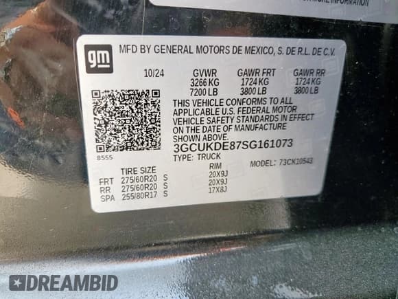 ✅ 2025 Chevrolet Silverado 1500 • VIN: 3GCUKDE87SG161073 • Лот: 69433245. Опубликован ранее на Copart с пробегом 17 841 миль. Бесплатный доступ к архиву аукционных продаж из США и подробный отчёт об истории автомобиля на DreamBid. Изображение 12.