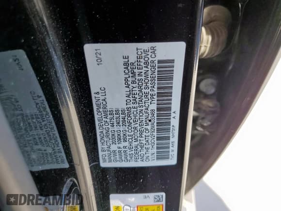 ✅ 2021 Honda Accord Touring • VIN: 1HGCV2F92MA033468 • Лот: 84708965. Опубликован ранее на Copart с пробегом 105 305 миль. Бесплатный доступ к архиву аукционных продаж из США и подробный отчёт об истории автомобиля на DreamBid. Изображение 12.