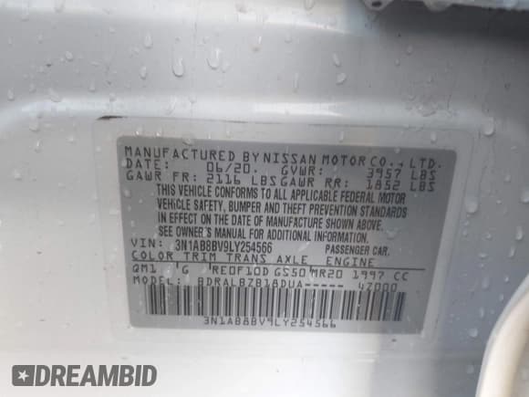 ✅ 2020 Nissan Sentra S • VIN: 3N1AB8BV9LY254566 • Lot: 43723139. Listed on IAAI with Not provided. Free auction sales archive from the USA and detailed vehicle history report at DreamBid. Image 9.