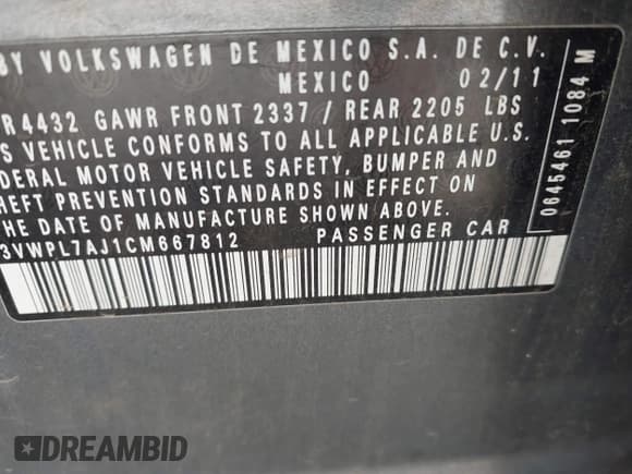 ✅ 2012 Volkswagen Jetta TDI • VIN: 3VWPL7AJ1CM667812 • Lot: 42999068. Listed on IAAI with 108,741 mi. Free auction sales archive from the USA and detailed vehicle history report at DreamBid. Image 9.