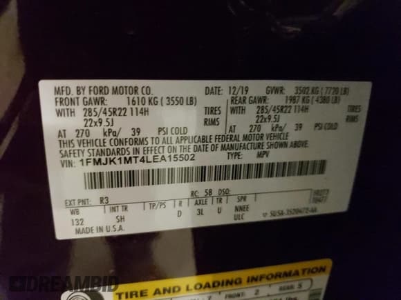 ✅ 2020 Ford Expedition Max Platinum • VIN: 1FMJK1MT4LEA15502 • Лот: 68522645. Опубликован ранее на Copart с пробегом 47 190 миль. Бесплатный доступ к архиву аукционных продаж из США и подробный отчёт об истории автомобиля на DreamBid. Изображение 13.