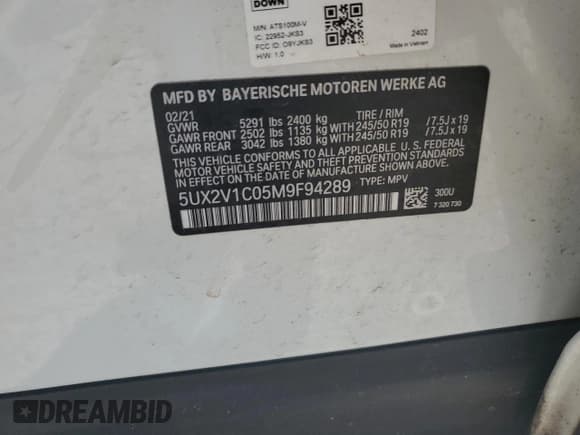 ✅ 2021 BMW X4 xDrive30i • VIN: 5UX2V1C05M9F94289 • Лот: 63158315. Опубликован ранее на Copart с пробегом Не указан. Бесплатный доступ к архиву аукционных продаж из США и подробный отчёт об истории автомобиля на DreamBid. Изображение 13.