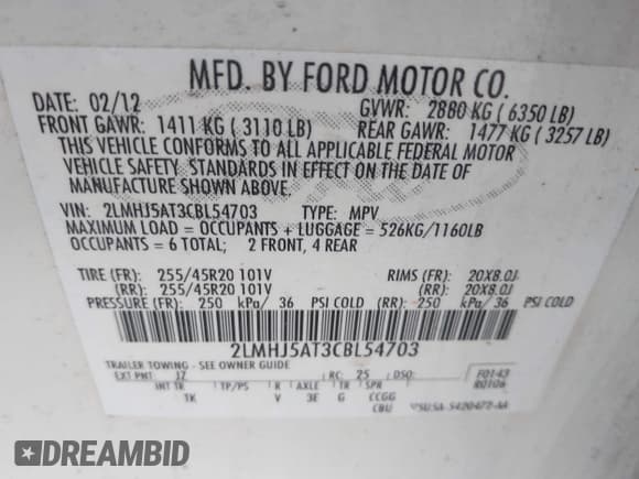 ✅ 2012 Lincoln MKT EcoBoost • VIN: 2LMHJ5AT3CBL54703 • Лот: 43752632. Опубликован ранее на IAAI с пробегом 212 934 миль. Бесплатный доступ к архиву аукционных продаж из США и подробный отчёт об истории автомобиля на DreamBid. Изображение 9.