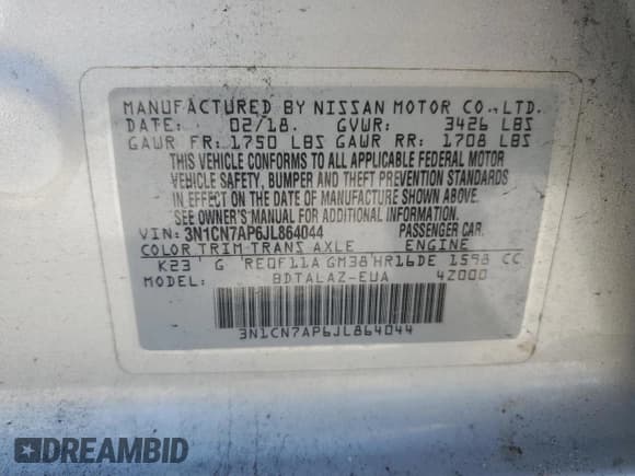 ✅ 2018 Nissan Versa S Plus • VIN: 3N1CN7AP6JL864044 • Lot: 86224125. Listed on Copart with 91,888 mi. Free auction sales archive from the USA and detailed vehicle history report at DreamBid. Image 12.