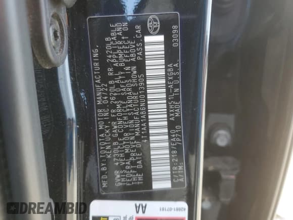 ✅ 2022 Toyota Avalon Hybrid XLE • VIN: 4T1AA1AB6NU013905 • Лот: 48364315. Опубликован ранее на Copart с пробегом 37 963 миль. Бесплатный доступ к архиву аукционных продаж из США и подробный отчёт об истории автомобиля на DreamBid. Изображение 14.