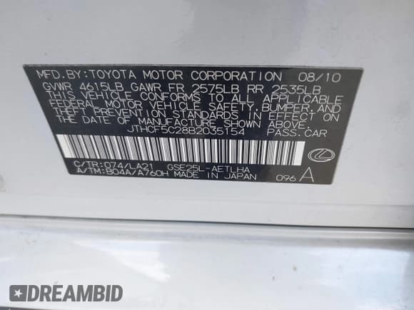 ✅ 2011 Lexus IS 250 • VIN: JTHCF5C28B2035154 • Lot: 39338816. Listed on IAAI with 158,574 mi. Free auction sales archive from the USA and detailed vehicle history report at DreamBid. Image 9.