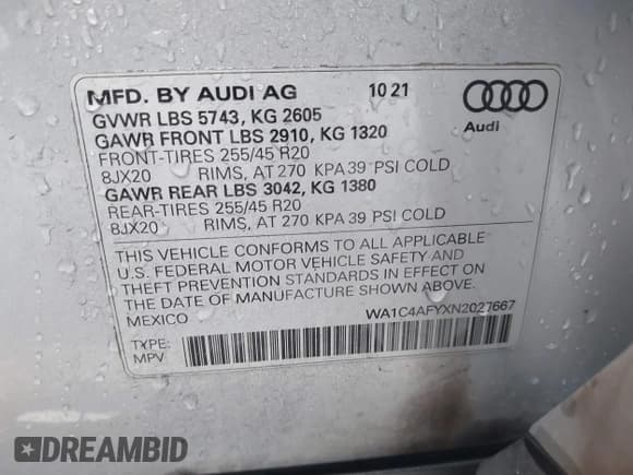 ✅ 2022 Audi SQ5 Prestige • VIN: WA1C4AFYXN2027667 • Лот: 43713356. Опубликован ранее на IAAI с пробегом 62 010 миль. Бесплатный доступ к архиву аукционных продаж из США и подробный отчёт об истории автомобиля на DreamBid. Изображение 9.