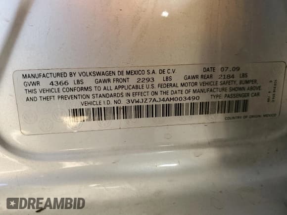 ✅ 2010 Volkswagen Jetta S • VIN: 3VWJZ7AJ4AM003490 • Lot: 91702905. Listed on Copart with 169,321 mi. Free auction sales archive from the USA and detailed vehicle history report at DreamBid. Image 12.