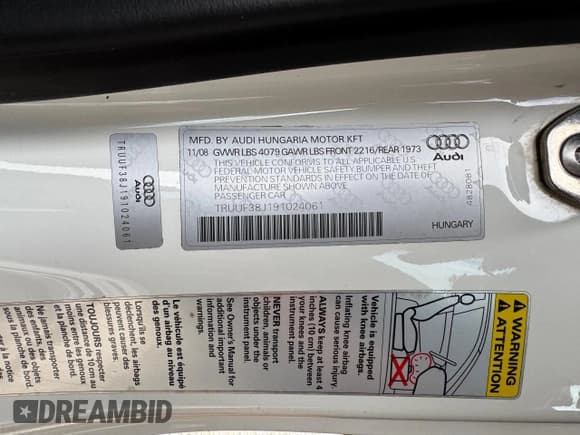 ✅ 2009 Audi TTS Prestige • VIN: TRUUF38J191024061 • Лот: 60684175. Опубликован ранее на Copart с пробегом 88 329 миль. Бесплатный доступ к архиву аукционных продаж из США и подробный отчёт об истории автомобиля на DreamBid. Изображение 10.