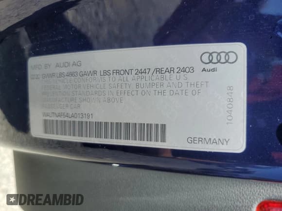 ✅ 2020 Audi A5 Premium Plus • VIN: WAUTNAF54LA013191 • Lot: 68307915. Wystawiony na Copart z przebiegiem 93 297 mil. Bezpłatny archiwum sprzedaży aukcyjnych z USA i szczegółowy raport historii pojazdu na DreamBid. Zdjęcie 12.