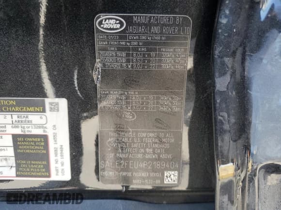 ✅ 2023 Land Rover Defender X-Dynamic SE • VIN: SALE2FEU4P2189404 • Лот: 65186264. Опубликован ранее на Copart с пробегом 12 507 миль. Бесплатный доступ к архиву аукционных продаж из США и подробный отчёт об истории автомобиля на DreamBid. Изображение 13.