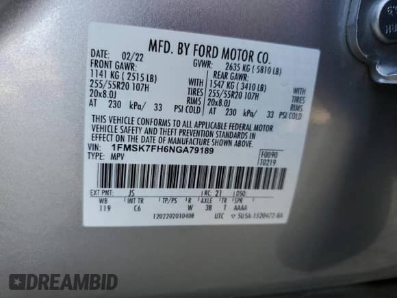 2022 Ford Explorer Limited z VIN 1FMSK7FH6NGA79189, wystawiony jako Copart lot #86282475 z przebiegiem 83 238 mil mil oraz Szkoda całkowita • Salvage title. Historia ofert i sprzedaży dostępna na DreamBid. Obrazek 13.