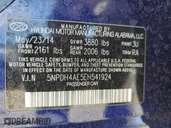 2014 Hyundai Elantra SE z VIN 5NPDH4AE5EH541924, wystawiony jako Copart lot #69814185 z przebiegiem 113 106 mil mil oraz Szkoda całkowita • Salvage title. Historia ofert i sprzedaży dostępna na DreamBid. Obrazek 12.
