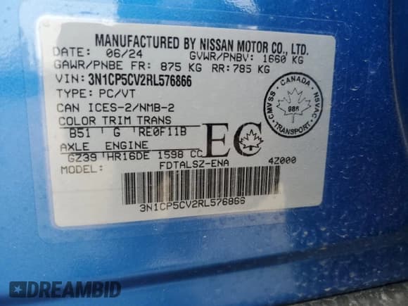 ✅ 2024 Nissan Kicks SV • VIN: 3N1CP5CV2RL576866 • Lot: 61481165. Listed on Copart with 5,132 mi. Free auction sales archive from the USA and detailed vehicle history report at DreamBid. Image 12.