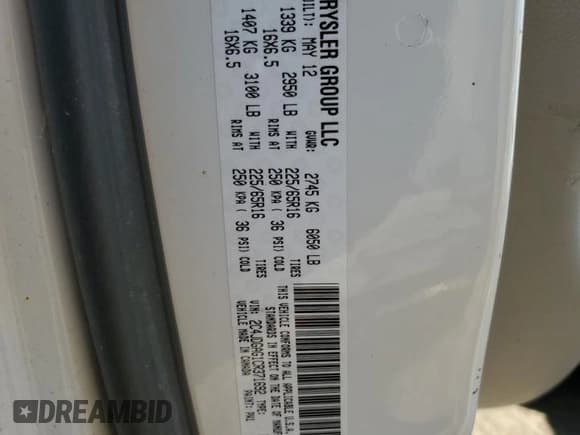 ✅ 2012 Ram Cargo Van • VIN: 2C4JDGAG1CR371692 • Лот: 78655144. Опубликован ранее на Copart с пробегом 167 759 миль. Бесплатный доступ к архиву аукционных продаж из США и подробный отчёт об истории автомобиля на DreamBid. Изображение 13.