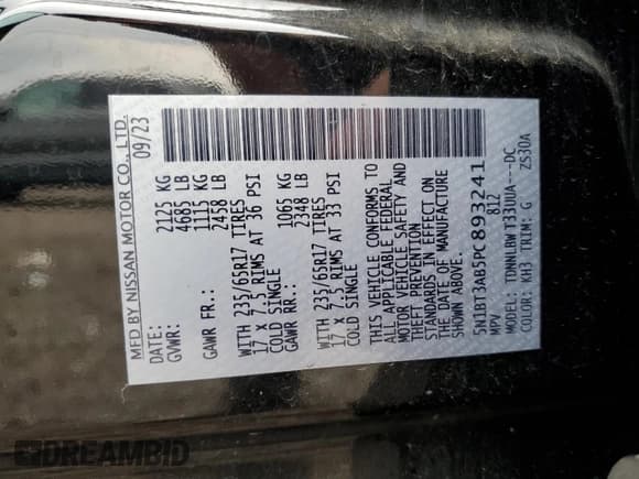 ✅ 2023 Nissan Rogue S • VIN: 5N1BT3AB5PC893241 • Lot: 83764085. Listed on Copart with 64,099 mi. Free auction sales archive from the USA and detailed vehicle history report at DreamBid. Image 13.