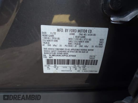 ✅ 2023 Lincoln Aviator Standard • VIN: 5LM5J6XCXPGL07644 • Lot: 43689826. Listed on IAAI with 11,818 mi. Free auction sales archive from the USA and detailed vehicle history report at DreamBid. Image 9.