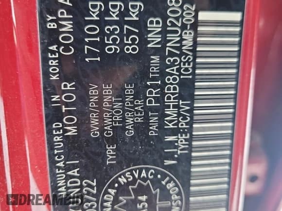 ✅ 2022 Hyundai Venue SE • VIN: KMHRB8A37NU208820 • Lot: 45515185. Listed on Copart with 57,270 mi. Free auction sales archive from the USA and detailed vehicle history report at DreamBid. Image 13.