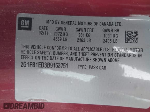 ✅ 2011 Chevrolet Camaro 1LT • VIN: 2G1FB1ED3B9163751 • Лот: 43020899. Опубликован ранее на IAAI с пробегом 121 666 миль. Бесплатный доступ к архиву аукционных продаж из США и подробный отчёт об истории автомобиля на DreamBid. Изображение 9.