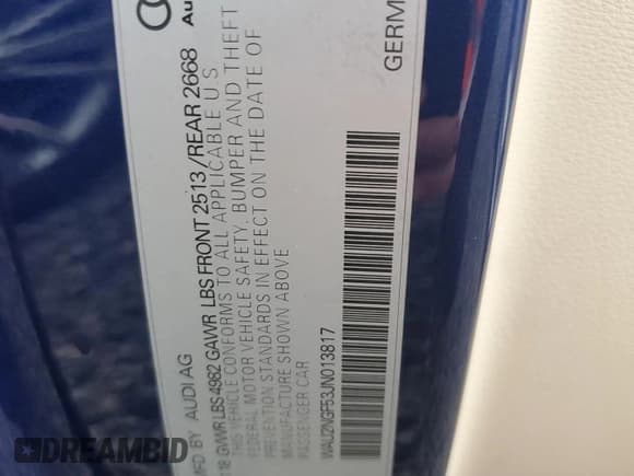 ✅ 2018 Audi A5 Cabriolet Prestige • VIN: WAU2NGF53JN013817 • Lot: 74196474. Listed on Copart with Not provided. Free auction sales archive from the USA and detailed vehicle history report at DreamBid. Image 13.