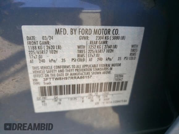 ✅ 2024 Ford Maverick XLT • VIN: 3FTTW8H97RRA86157 • Лот: 64522715. Опубликован ранее на Copart с пробегом 30 528 миль. Бесплатный доступ к архиву аукционных продаж из США и подробный отчёт об истории автомобиля на DreamBid. Изображение 13.