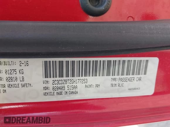 ✅ 2016 Dodge Challenger R/T • VIN: 2C3CDZBT2GH177253 • Lot: 42845564. Listed on IAAI with 51,000 mi. Free auction sales archive from the USA and detailed vehicle history report at DreamBid. Image 9.