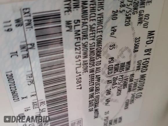 ✅ 2007 Lincoln Navigator • VIN: 5LMFU27517LJ15817 • Lot: 86484375. Wystawiony na Copart z przebiegiem 110 844 mil. Bezpłatny archiwum sprzedaży aukcyjnych z USA i szczegółowy raport historii pojazdu na DreamBid. Zdjęcie 14.