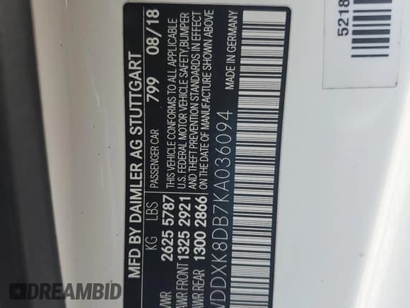 ✅ 2019 Mercedes-Benz S 560 • VIN: WDDXK8DB7KA036094 • Lot: 62017935. Listed on Copart with Not provided. Free auction sales archive from the USA and detailed vehicle history report at DreamBid. Image 13.