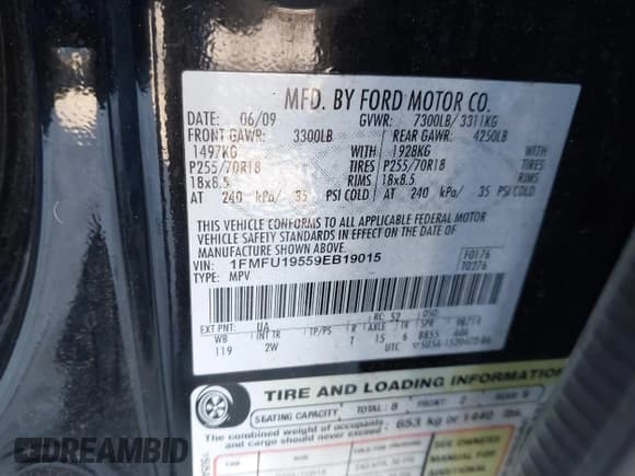 ✅ 2009 Ford Expedition Limited • VIN: 1FMFU19559EB19015 • Лот: 41677108. Опубликован ранее на IAAI с пробегом 170 015 миль. Бесплатный доступ к архиву аукционных продаж из США и подробный отчёт об истории автомобиля на DreamBid. Изображение 9.