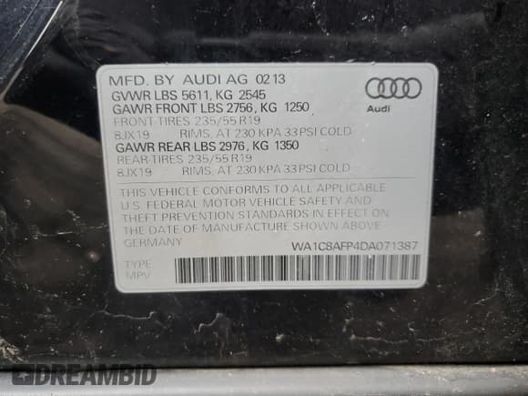 ✅ 2013 Audi Q5 Hybrid Prestige • VIN: WA1C8AFP4DA071387 • Lot: 66197765. Wystawiony na Copart z przebiegiem 84 130 mil. Bezpłatny archiwum sprzedaży aukcyjnych z USA i szczegółowy raport historii pojazdu na DreamBid. Zdjęcie 14.
