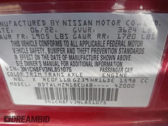 ✅ 2022 Nissan Versa SR • VIN: 3N1CN8FV3NL851075 • Lot: 43794257. Listed on IAAI with 51,221 mi. Free auction sales archive from the USA and detailed vehicle history report at DreamBid. Image 9.