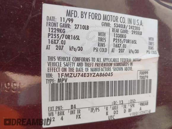 ✅ 2000 Ford Explorer Eddie Bauer • VIN: 1FMZU74E3YZA86045 • Lot: 41888885. Wystawiony na IAAI z przebiegiem 137 725 mil. Bezpłatny archiwum sprzedaży aukcyjnych z USA i szczegółowy raport historii pojazdu na DreamBid. Zdjęcie 9.