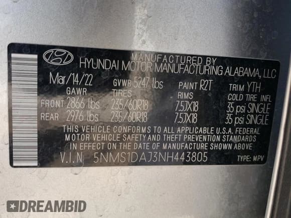 ✅ 2022 Hyundai Santa Fe SE • VIN: 5NMS1DAJ3NH443805 • Lot: 53084444. Wystawiony na Copart z przebiegiem 37 632 mil. Bezpłatny archiwum sprzedaży aukcyjnych z USA i szczegółowy raport historii pojazdu na DreamBid. Zdjęcie 15.