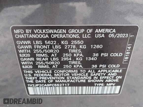 ✅ 2023 Volkswagen Atlas SE • VIN: 1V2JP2CA9PC552717 • Lot: 41906799. Listed on IAAI with 2,336 mi. Free auction sales archive from the USA and detailed vehicle history report at DreamBid. Image 9.