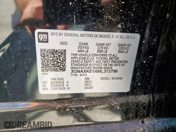 2021 Chevrolet Equinox LT с VIN 3GNAXKEV6ML373799, выставлен на аукционе Copart как лот 70210605 с пробегом 25 394 миль миль и Списание • Salvage title. История ставок и продаж доступна на DreamBid. Изображение 13.