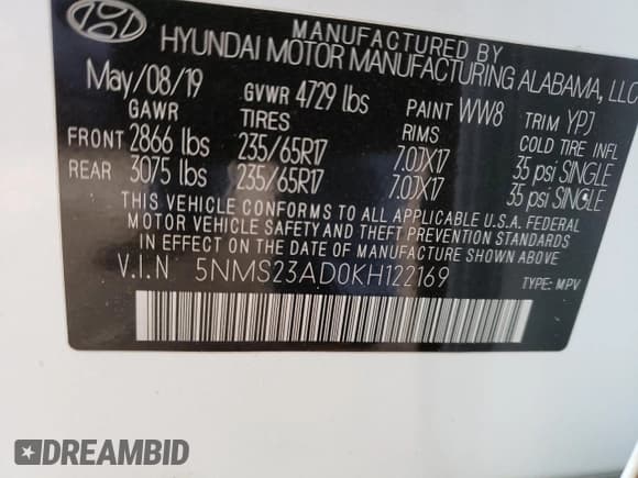 ✅ 2019 Hyundai Santa Fe SE • VIN: 5NMS23AD0KH122169 • Lot: 71083432. Wystawiony na Copart z przebiegiem 52 559 mil. Bezpłatny archiwum sprzedaży aukcyjnych z USA i szczegółowy raport historii pojazdu na DreamBid. Zdjęcie 13.