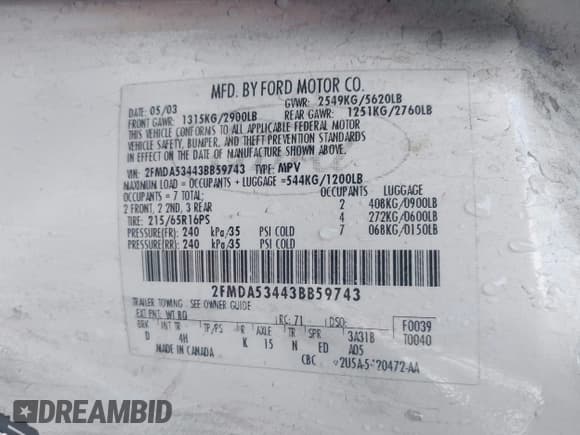 ✅ 2003 Ford Windstar SEL • VIN: 2FMDA53443BB59743 • Lot: 43748561. Wystawiony na IAAI z przebiegiem 244 758 mil. Bezpłatny archiwum sprzedaży aukcyjnych z USA i szczegółowy raport historii pojazdu na DreamBid. Zdjęcie 9.