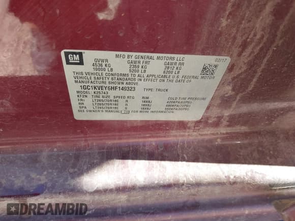 ✅ 2017 Chevrolet Silverado 2500HD LT • VIN: 1GC1KVEY6HF149323 • Lot: 43544222. Listed on IAAI with Not provided. Free auction sales archive from the USA and detailed vehicle history report at DreamBid. Image 9.
