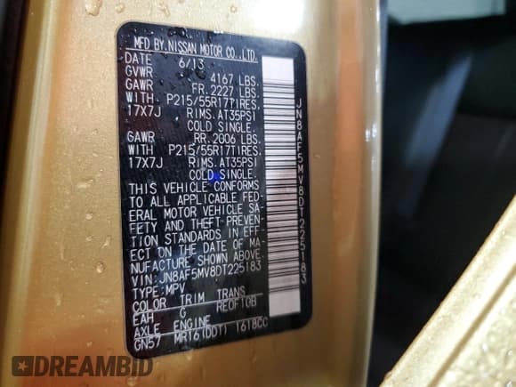 ✅ 2013 Nissan Juke S • VIN: JN8AF5MV8DT225183 • Lot: 71419395. Wystawiony na Copart z przebiegiem 60 014 mil. Bezpłatny archiwum sprzedaży aukcyjnych z USA i szczegółowy raport historii pojazdu na DreamBid. Zdjęcie 13.