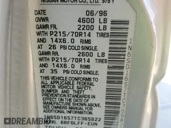 ✅ 1996 Nissan Frontier XE • VIN: 1N6SD16S7TC365822 • Lot: 54089905. Listed on Copart with 252,174 mi. Free auction sales archive from the USA and detailed vehicle history report at DreamBid. Image 12.