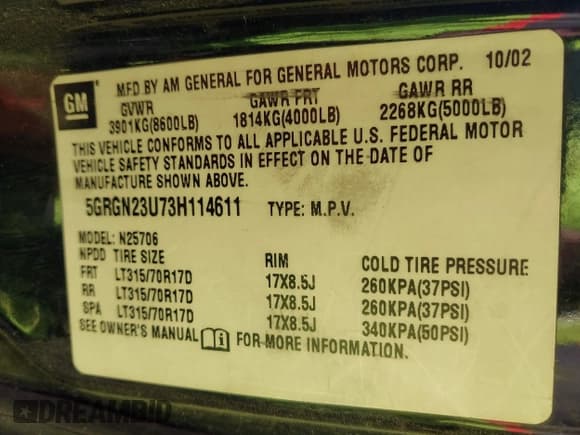 ✅ 2003 Hummer H2 • VIN: 5GRGN23U73H114611 • Лот: 43725817. Опубликован ранее на IAAI с пробегом 225 926 миль. Бесплатный доступ к архиву аукционных продаж из США и подробный отчёт об истории автомобиля на DreamBid. Изображение 9.