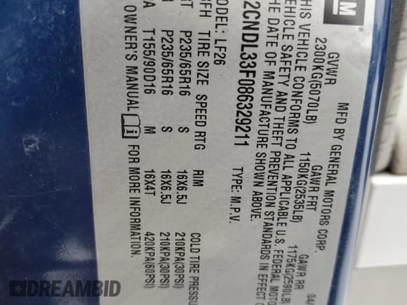 ✅ 2008 Chevrolet Equinox LT • VIN: 2CNDL33F086329211 • Лот: 88020885. Опубликован ранее на Copart с пробегом 231 248 миль. Бесплатный доступ к архиву аукционных продаж из США и подробный отчёт об истории автомобиля на DreamBid. Изображение 13.