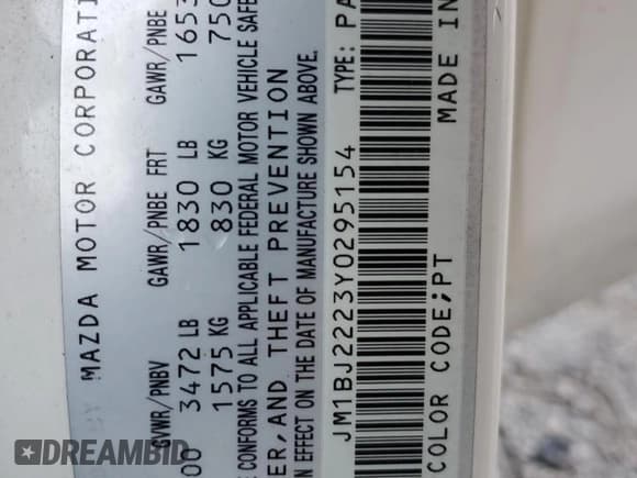 ✅ 2000 Mazda Protege DX • VIN: JM1BJ2223Y0295154 • Lot: 79511954. Wystawiony na Copart z przebiegiem 116 781 mil. Bezpłatny archiwum sprzedaży aukcyjnych z USA i szczegółowy raport historii pojazdu na DreamBid. Zdjęcie 12.