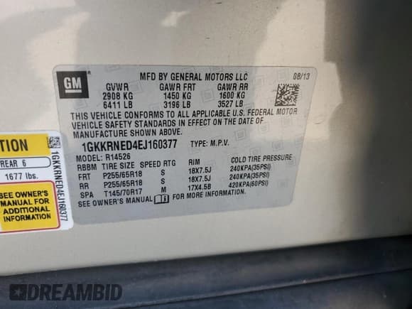 ✅ 2014 GMC Acadia SLE • VIN: 1GKKRNED4EJ160377 • Лот: 70681665. Опубликован ранее на Copart с пробегом 199 517 миль. Бесплатный доступ к архиву аукционных продаж из США и подробный отчёт об истории автомобиля на DreamBid. Изображение 14.