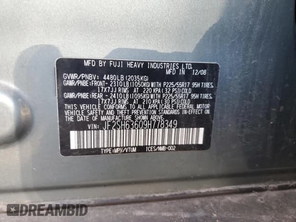 ✅ 2009 Subaru Forester X • VIN: JF2SH63609H778349 • Lot: 93079525. Listed on Copart with 196,816 mi. Free auction sales archive from the USA and detailed vehicle history report at DreamBid. Image 12.